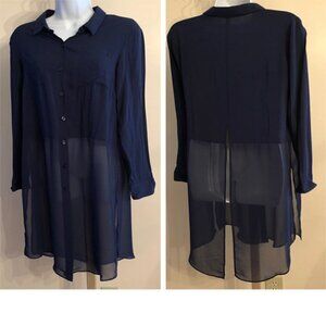 BcbGeneration long slit split navy button shirt S great for layering styling